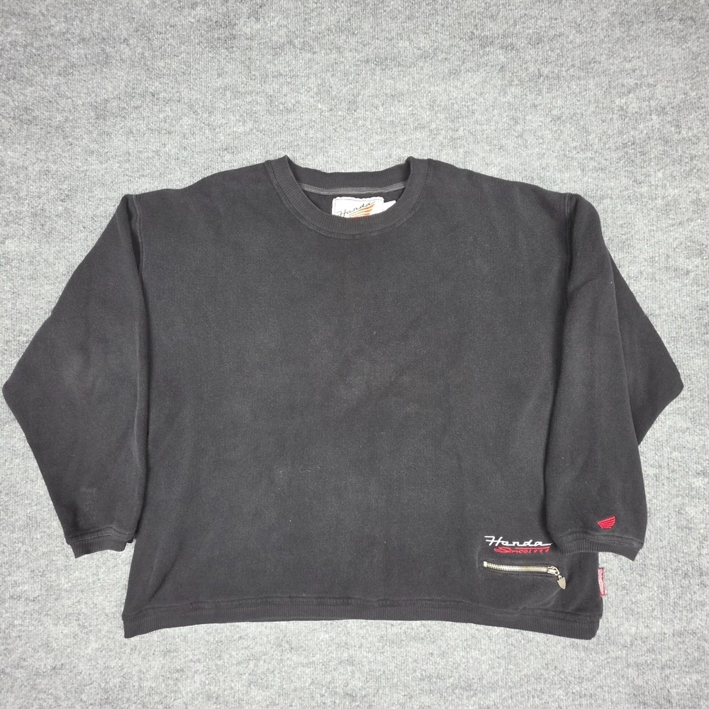 Vintage Honda Racing Sweatshirt Men's XL Black Embroidered Zip Pocket Made USA